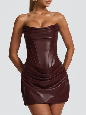 BABYBOO Palmer Mini Dress Faux Leather Boning Bodice Large NEW